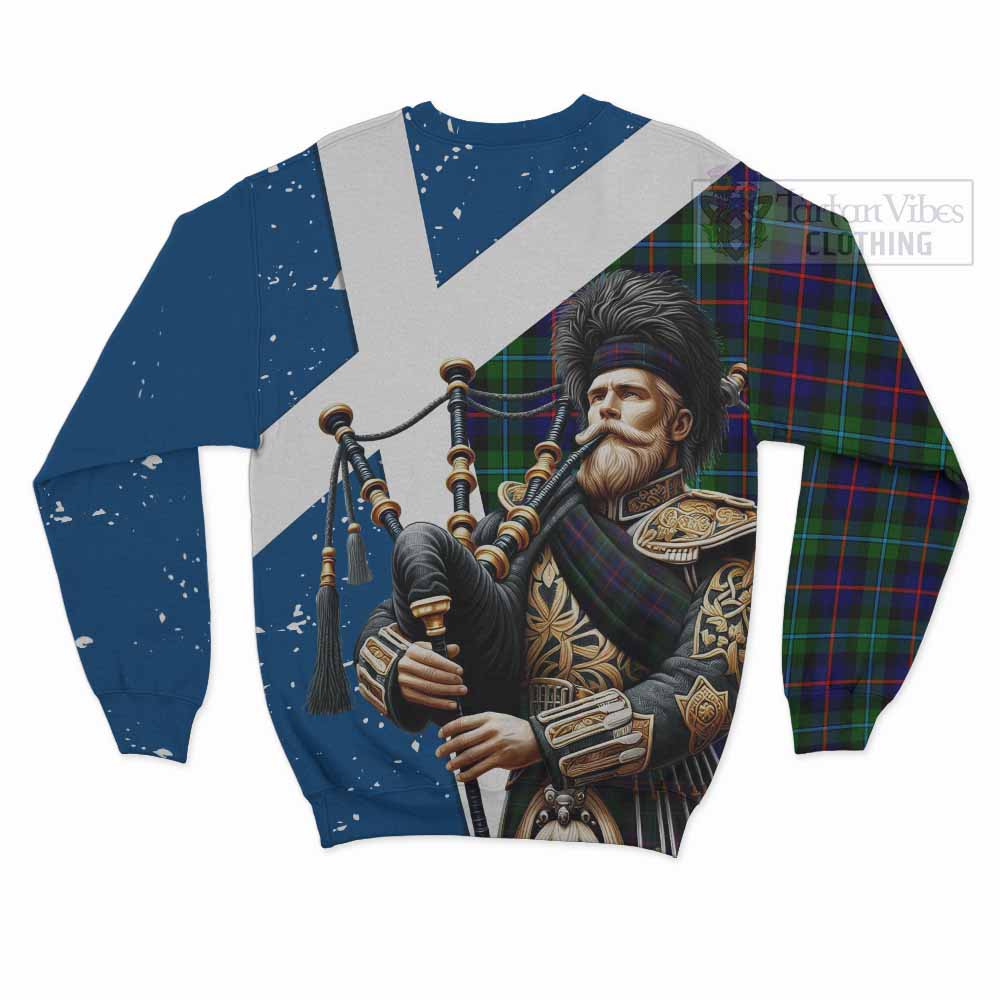 Calder Tartan Sweatshirt with Family Crest Scottish Bagpiper Vibes - Tartan Vibes Clothing