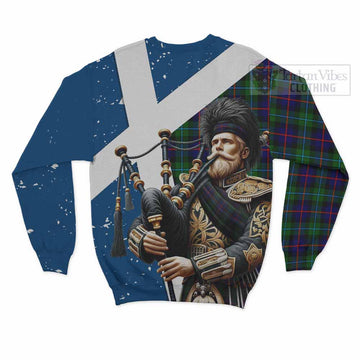 Calder Tartan Sweatshirt with Family Crest Scottish Bagpiper Vibes - Tartan Vibes Clothing