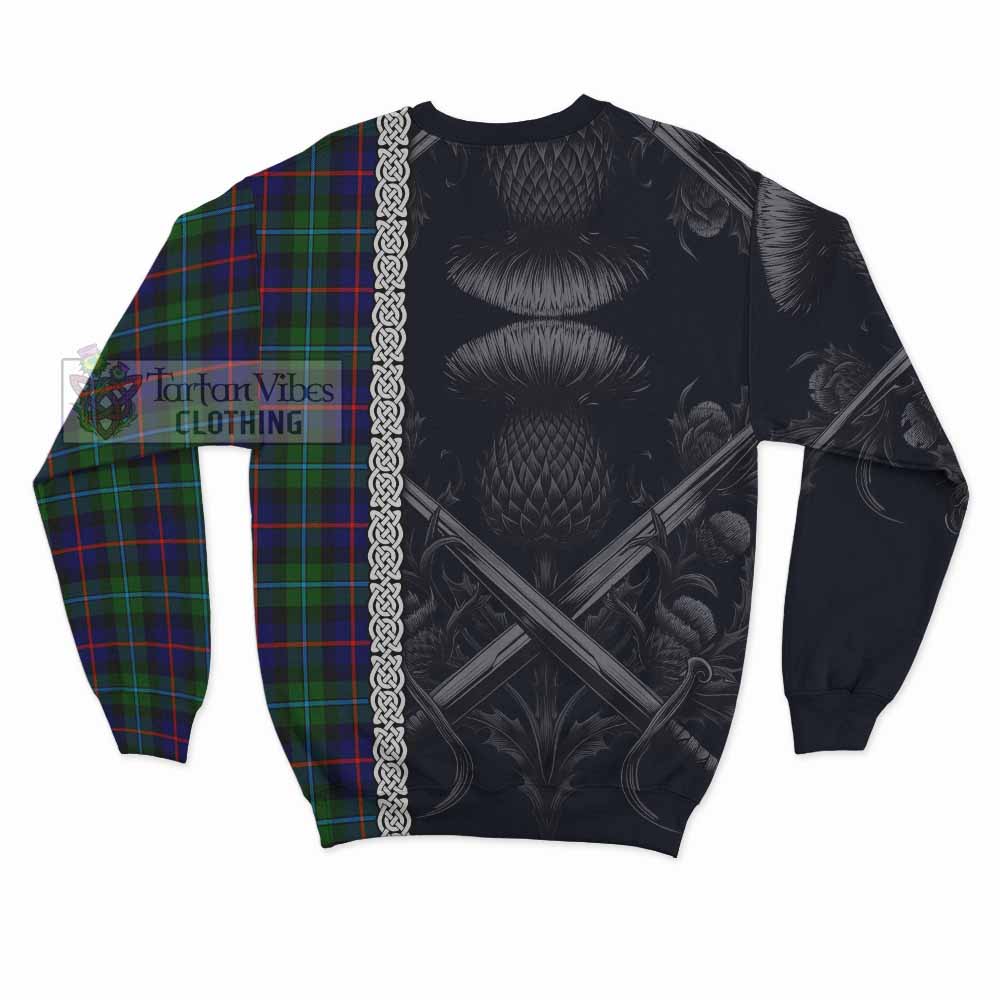 Calder Tartan Sweatshirt with Family Crest Cross Sword Thistle Celtic Vibes - Tartan Vibes Clothing