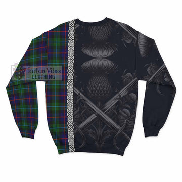 Calder Tartan Sweatshirt with Family Crest Cross Sword Thistle Celtic Vibes - Tartan Vibes Clothing