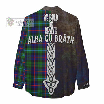 Calder Tartan Family Crest Women's Casual Shirt Alba Gu Brath Be Brave Lion Ancient Style