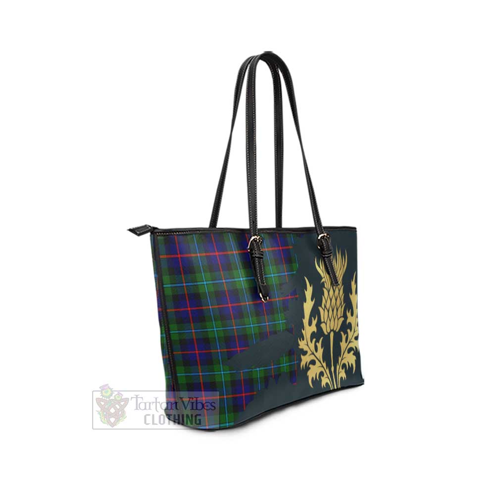 Tartan Vibes Clothing Calder Tartan Leather Tote Bag Gold Thistle Style