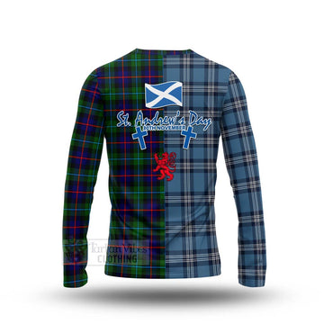 Calder Tartan Long Sleeve T-Shirt Happy St. Andrew's Day Half Tartan Style - Tartan Vibes Clothing