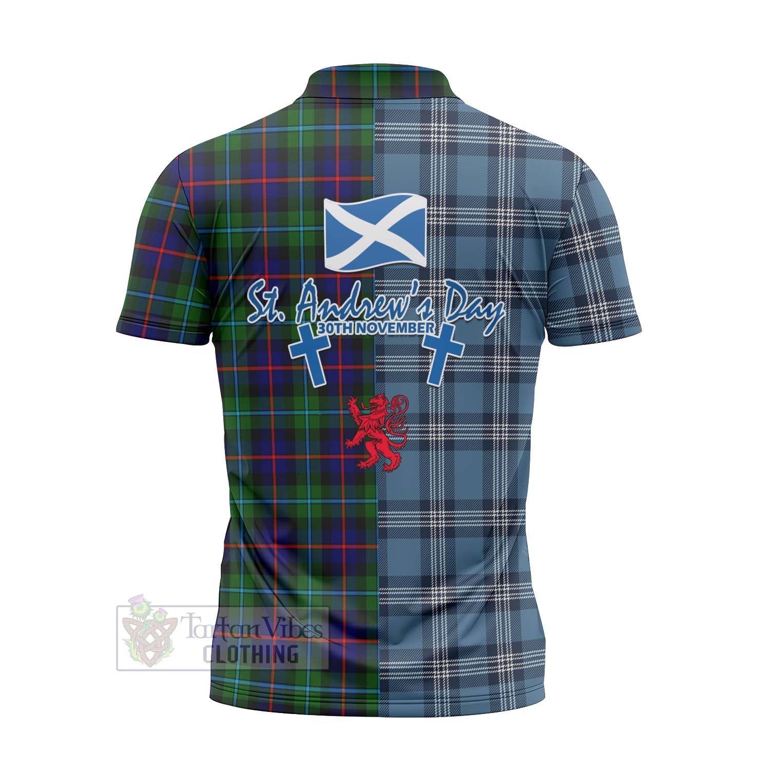 Tartan Vibes Clothing Calder Tartan Zipper Polo Shirt Happy St. Andrew's Day Half Tartan Style