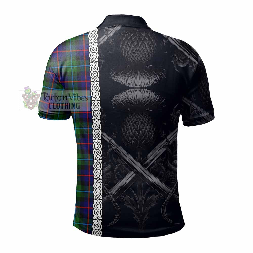 Calder Tartan Polo Shirt with Family Crest Cross Sword Thistle Celtic Vibes - Tartan Vibes Clothing