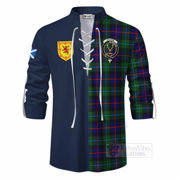 Calder Tartan Ghillie Kilt Shirt Alba with Scottish Lion Royal Arm Half Style
