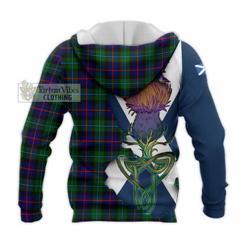 Calder Tartan Family Crest Knitted Hoodie Scottish Thistle Celtic Inspired