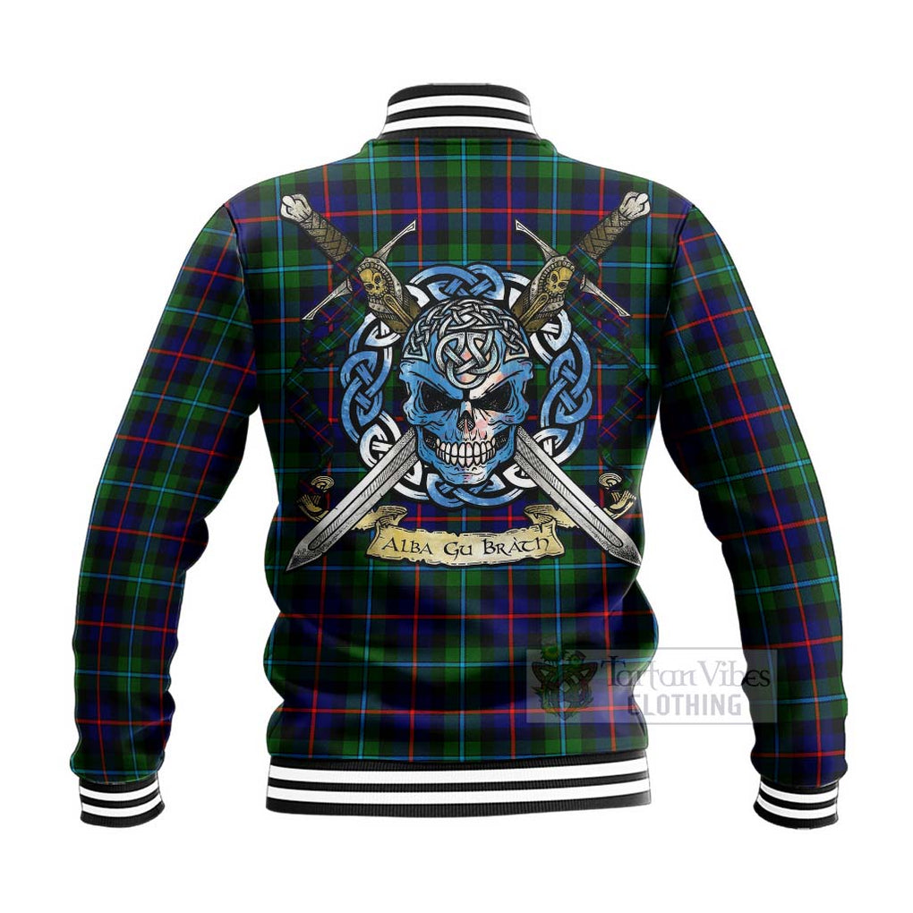 Calder Tartan Baseball Jacket with Family Crest Celtic Skull Style - Tartan Vibes Clothing