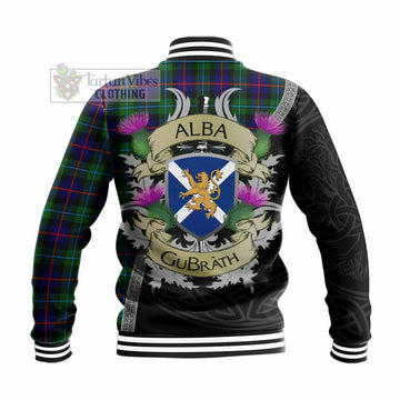 Calder Tartan Family Crest Baseball Jacket Lion Rampant Royal Thistle Shield Celtic Inspired - Tartan Vibes Clothing