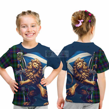 Calder Tartan Family Crest Kid T-Shirt with Scottish Majestic Lion - Tartan Vibes Clothing