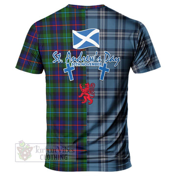 Calder Tartan T-Shirt Happy St. Andrew's Day Half Tartan Style - Tartan Vibes Clothing
