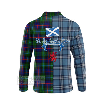 Calder Tartan Long Sleeve Polo Shirt Happy St. Andrew's Day Half Tartan Style - Tartan Vibes Clothing