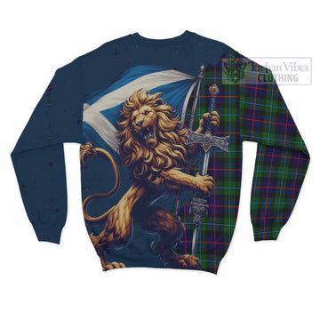 Calder Tartan Family Crest Sweatshirt with Scottish Majestic Lion - Tartan Vibes Clothing
