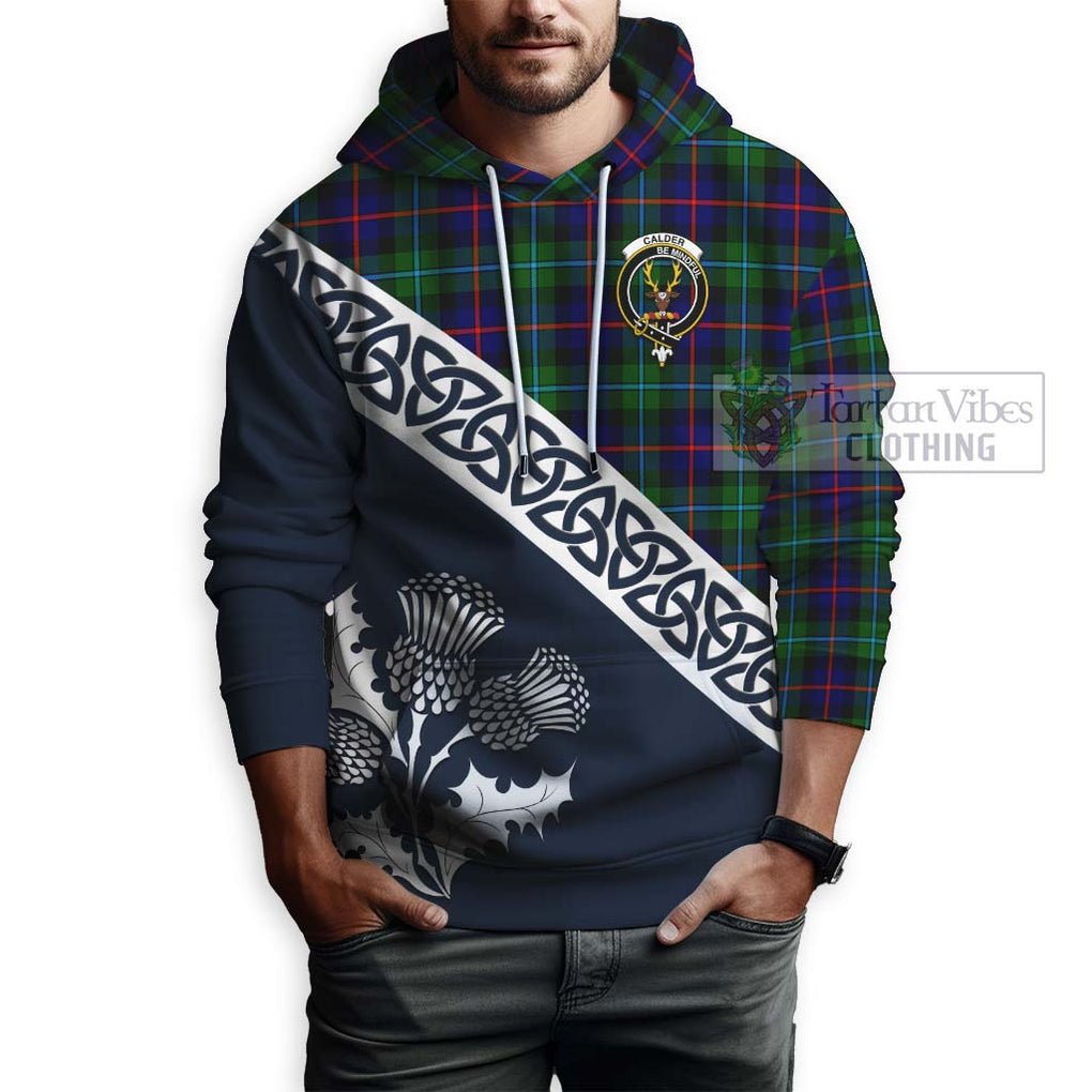 Calder Tartan Hoodie Featuring Thistle and Scotland Map - Tartan Vibes Clothing