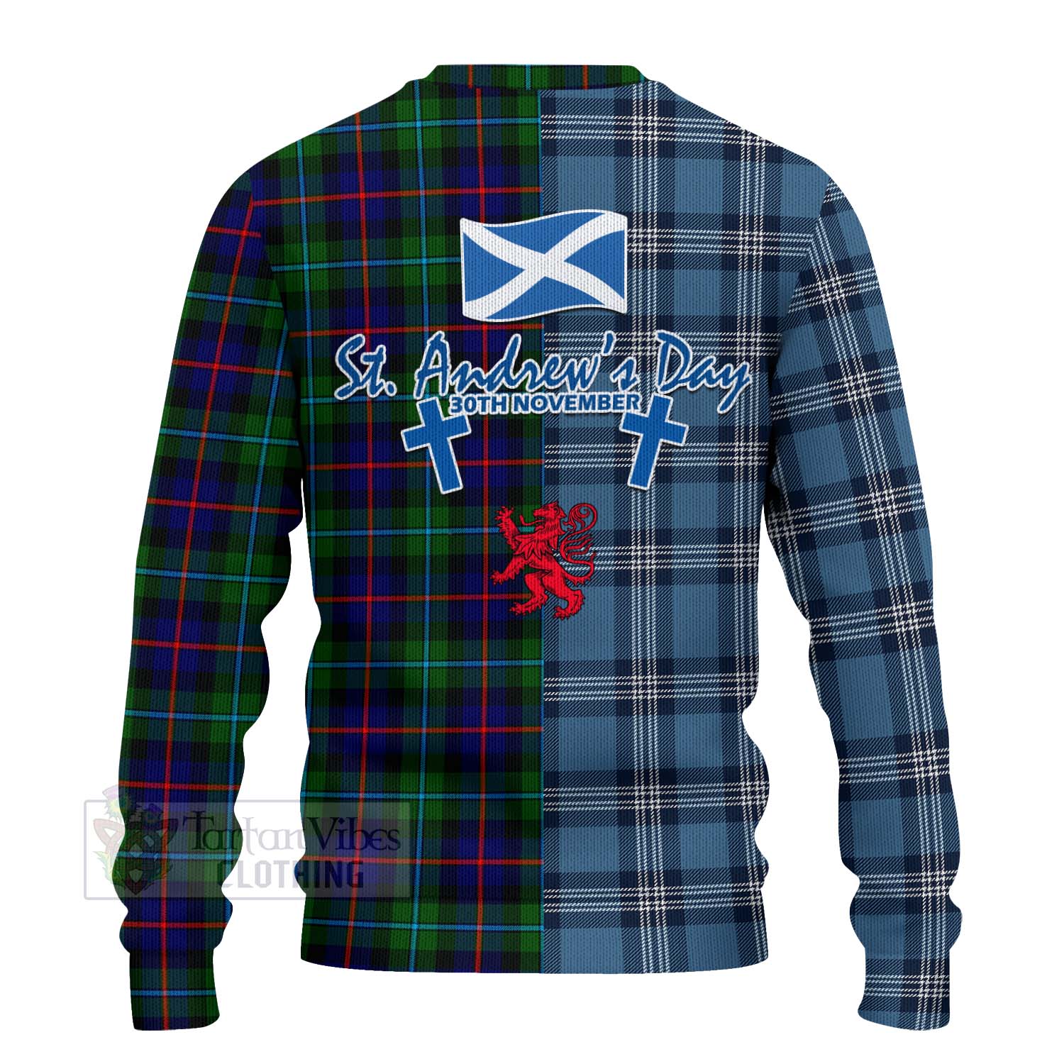 Tartan Vibes Clothing Calder Tartan Knitted Sweater Happy St. Andrew's Day Half Tartan Style