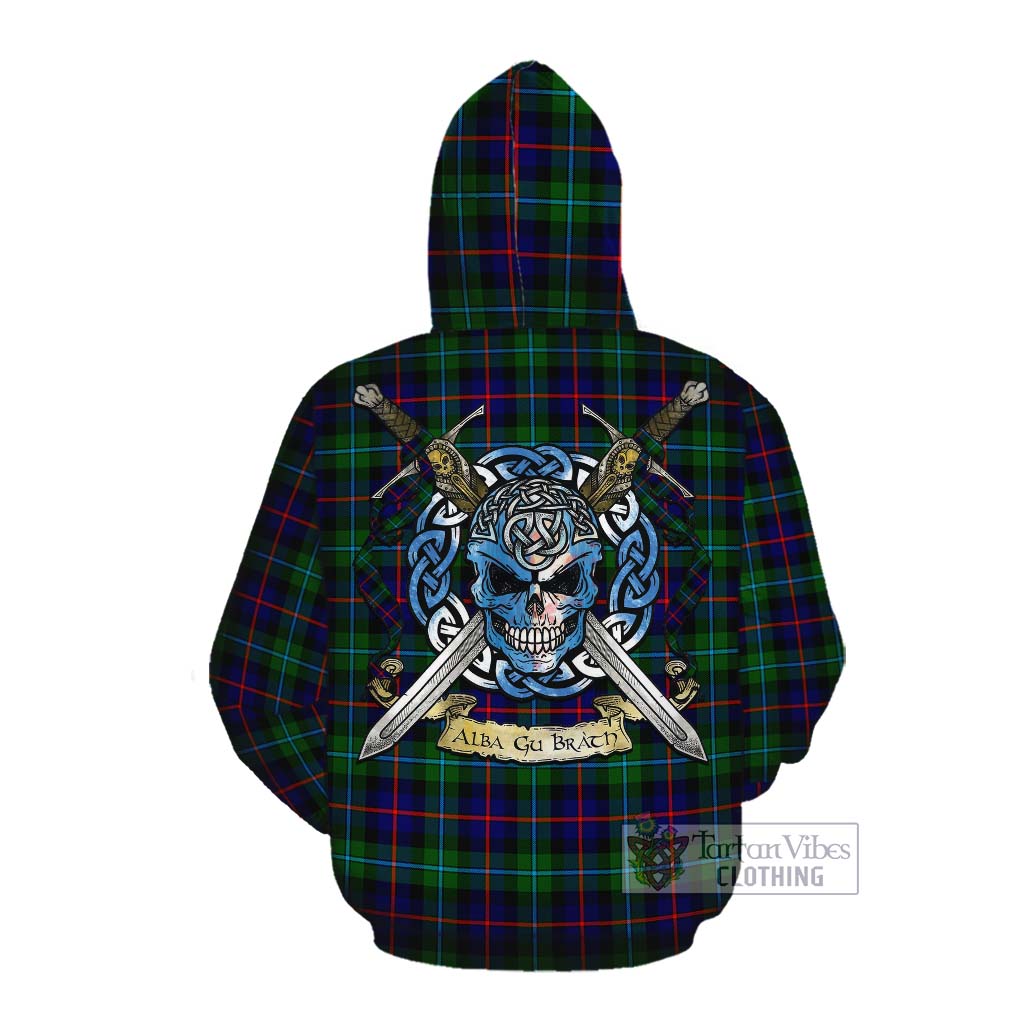 Calder Tartan Cotton Hoodie with Family Crest Celtic Skull Style Pullover Hoodie - Tartan Vibes Clothing