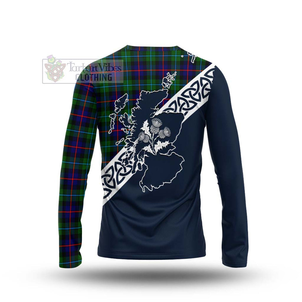 Calder Tartan Long Sleeve T-Shirt Featuring Thistle and Scotland Map - Tartan Vibes Clothing