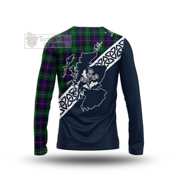 Calder Tartan Long Sleeve T-Shirt Featuring Thistle and Scotland Map - Tartan Vibes Clothing