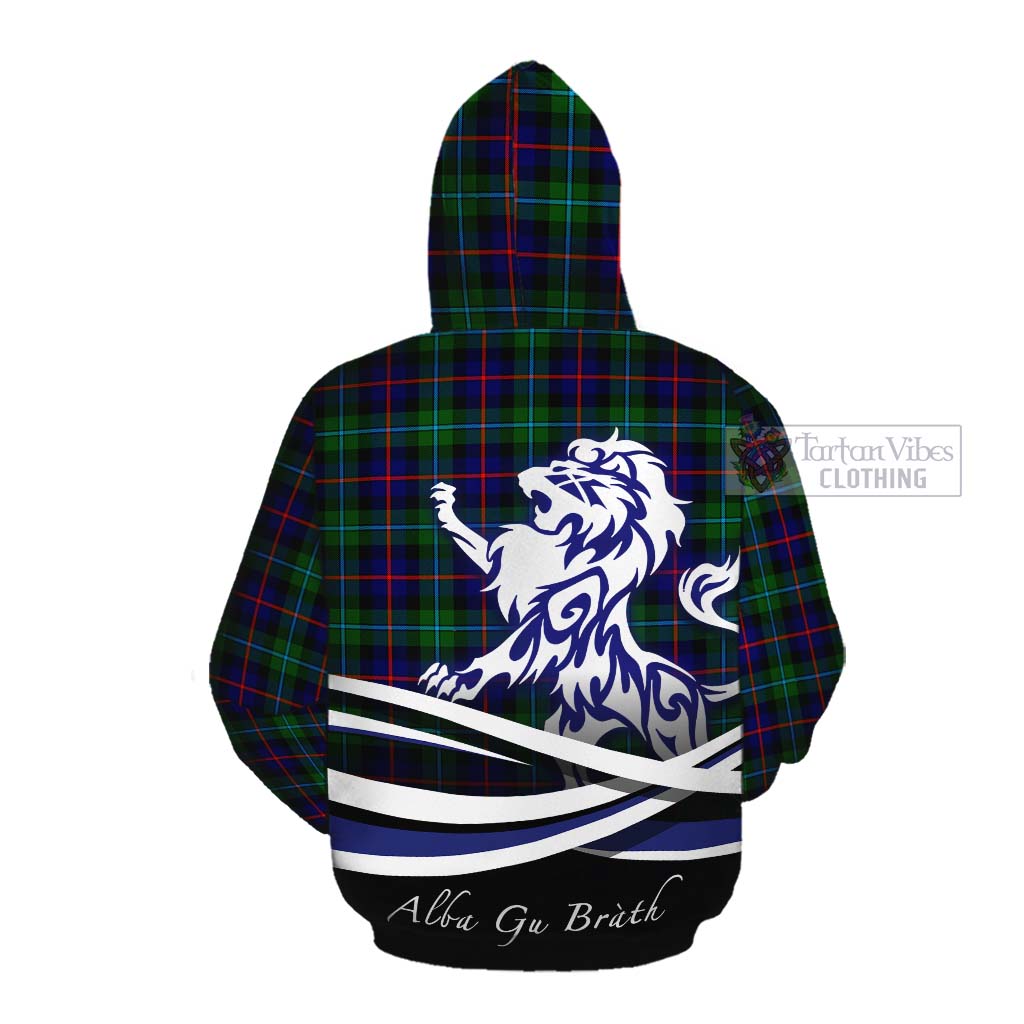 Calder Tartan Cotton Hoodie with Alba Gu Brath Regal Lion Emblem Pullover Hoodie - Tartan Vibes Clothing