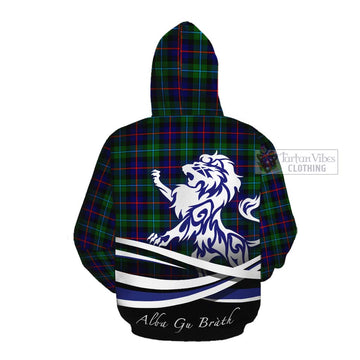 Calder Tartan Cotton Hoodie with Alba Gu Brath Regal Lion Emblem Pullover Hoodie - Tartan Vibes Clothing