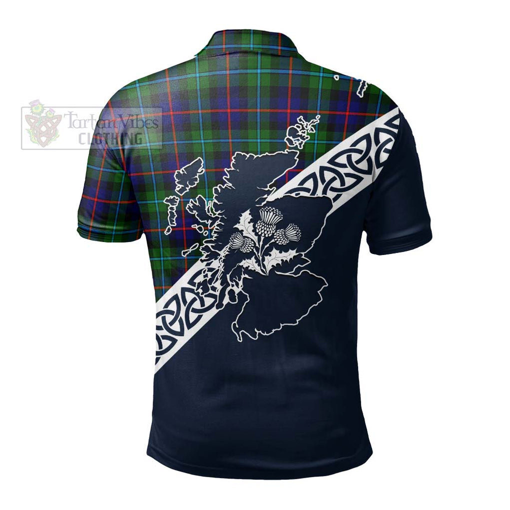 Calder Tartan Polo Shirt Featuring Thistle and Scotland Map - Tartanvibesclothing Store