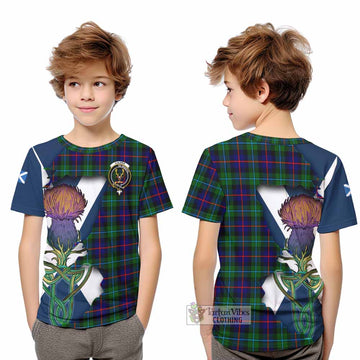 Tartan Vibes Clothing Calder Tartan Family Crest Kid T-Shirt Scottish Thistle Celtic Inspired