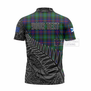 Calder Crest Tartan Zipper Polo Shirt with New Zealand Silver Fern Half Style - Tartan Vibes Clothing