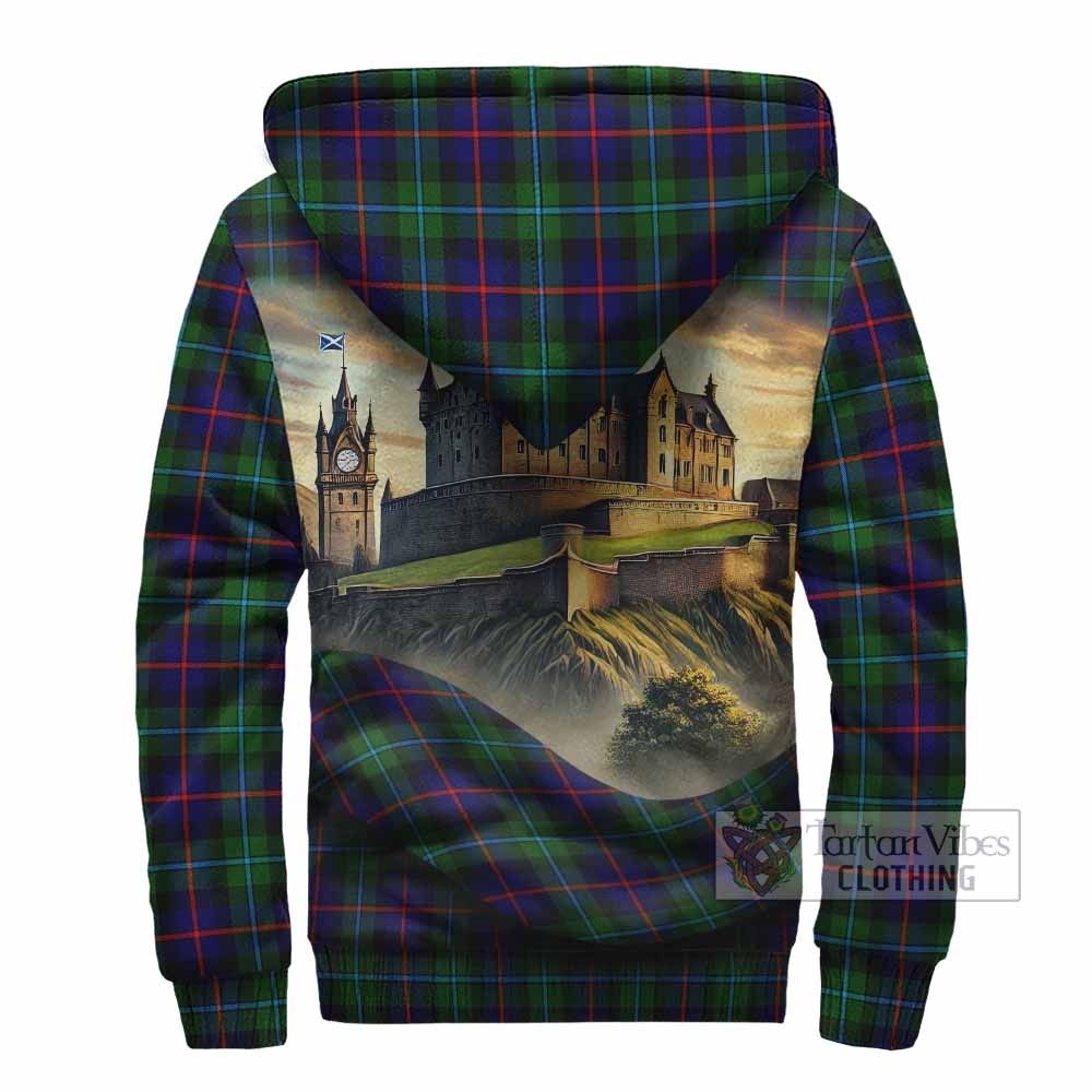 Tartan Vibes Clothing Calder Tartan Family Crest Sherpa Hoodie with Scottish Ancient Castle Style