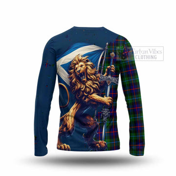 Calder Tartan Family Crest Long Sleeve T-Shirt with Scottish Majestic Lion - Tartan Vibes Clothing