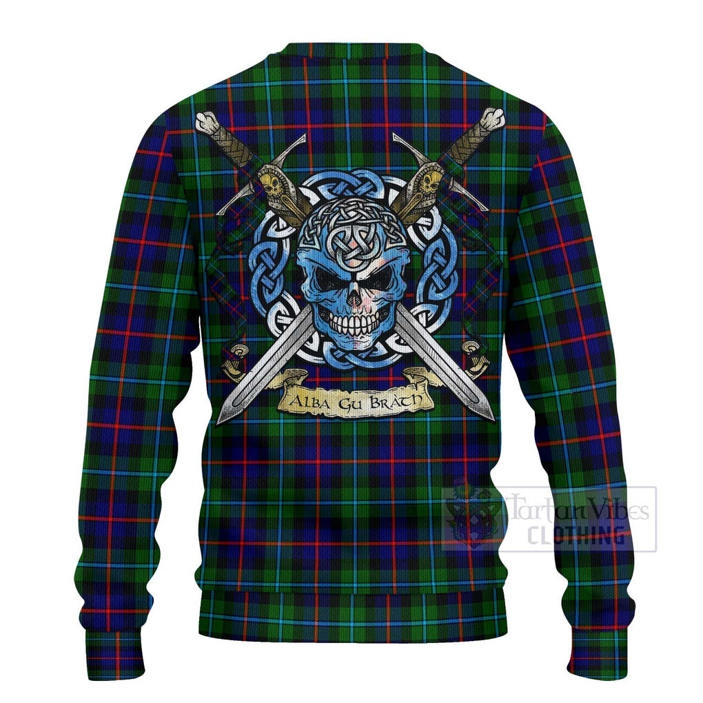 Calder Tartan Ugly Sweater with Family Crest Celtic Skull Style - Tartan Vibes Clothing