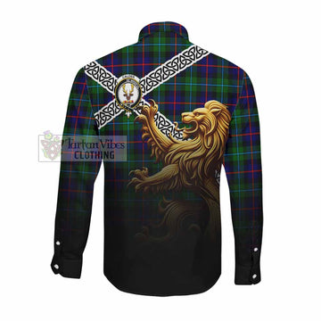 Calder Crest Tartan Long Sleeve Button Shirt with Golden Lion Emblem Celtic Style