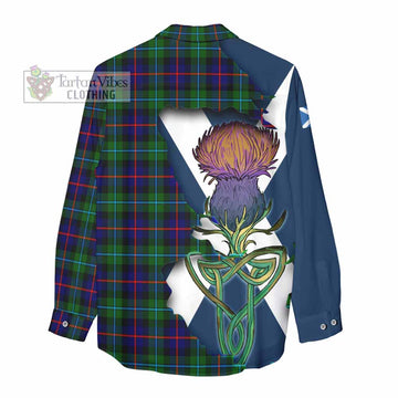 Calder Tartan Family Crest Women's Casual Shirt Scottish Thistle Celtic Inspired