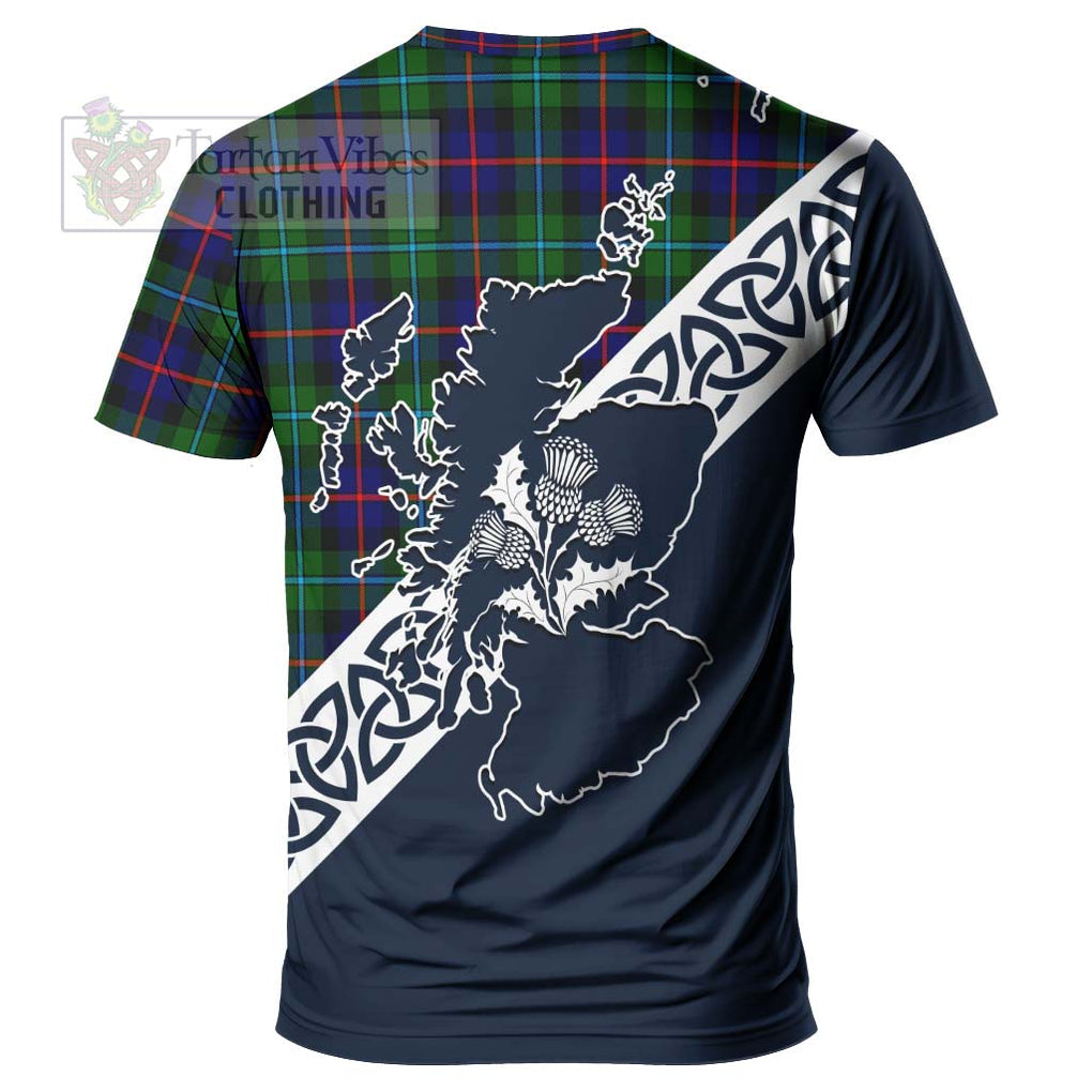 Calder Tartan T-Shirt Featuring Thistle and Scotland Map - Tartanvibesclothing Store