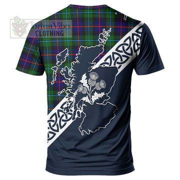 Calder Tartan T-Shirt Featuring Thistle and Scotland Map - Tartanvibesclothing Store