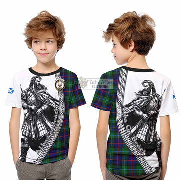 Calder Tartan Clan Crest Kid T-Shirt with Highlander Warrior Celtic Style - Tartan Vibes Clothing
