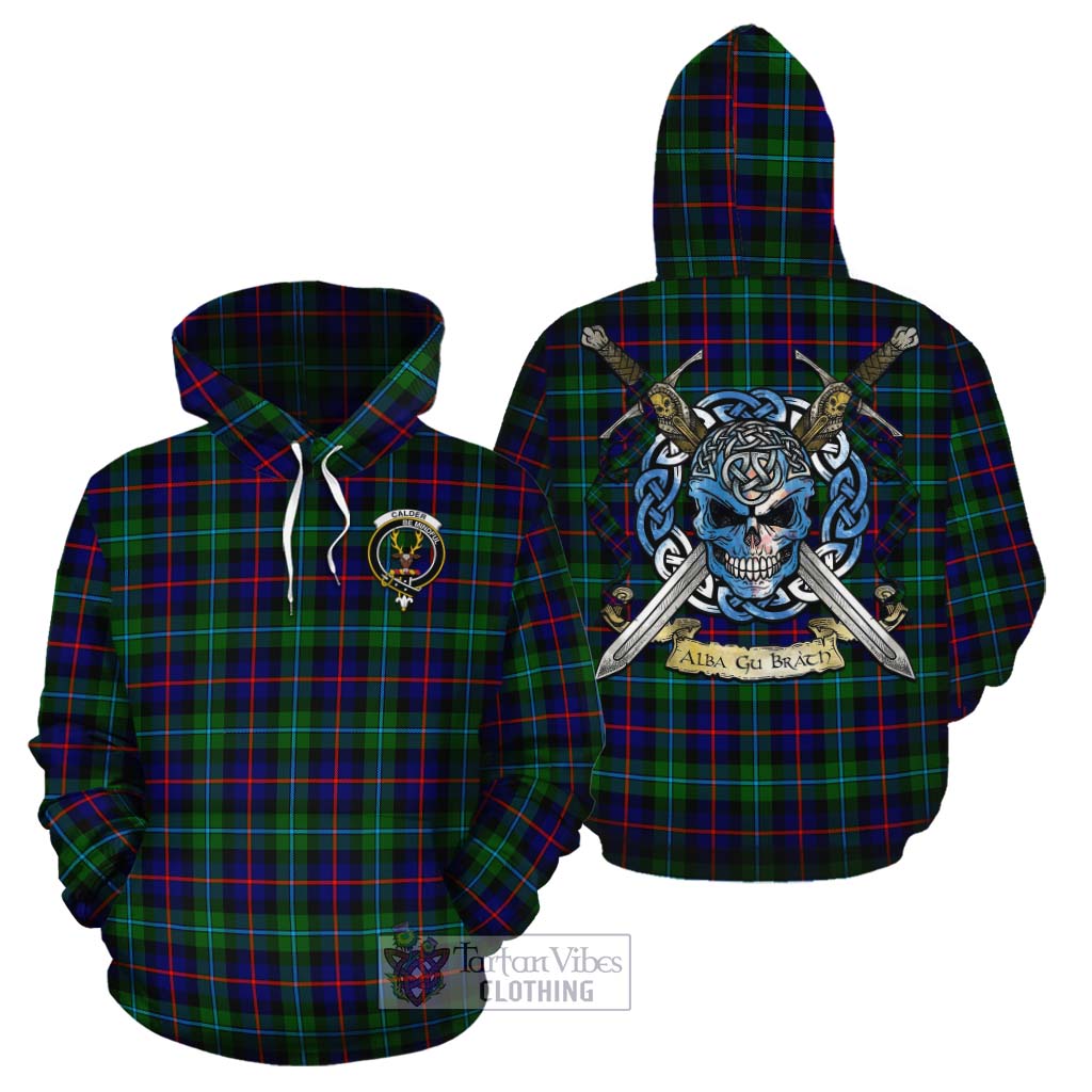 Calder Tartan Cotton Hoodie with Family Crest Celtic Skull Style Zip Hoodie - Tartan Vibes Clothing