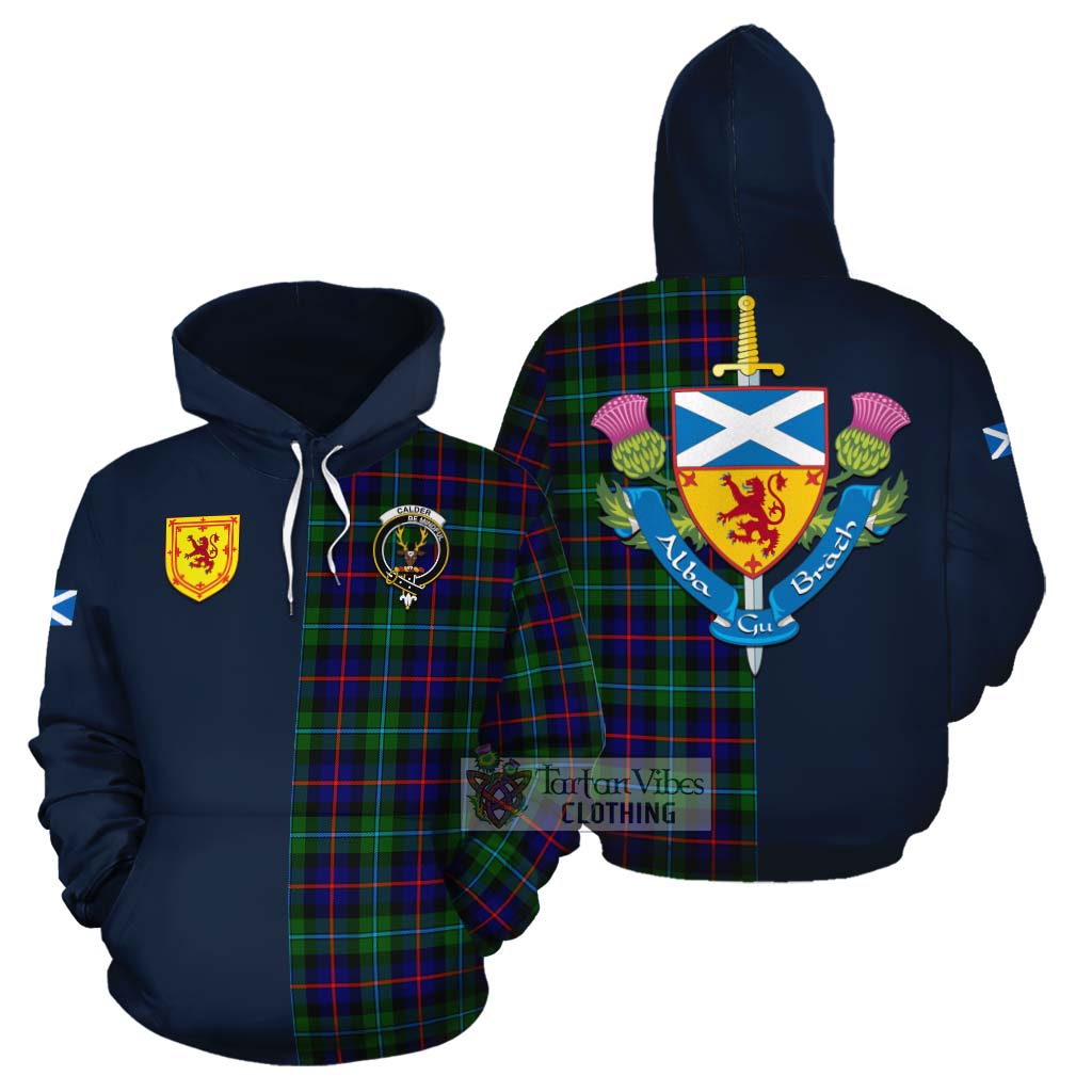 Calder Tartan Cotton Hoodie Alba with Scottish Lion Royal Arm Half Style Zip Hoodie - Tartan Vibes Clothing