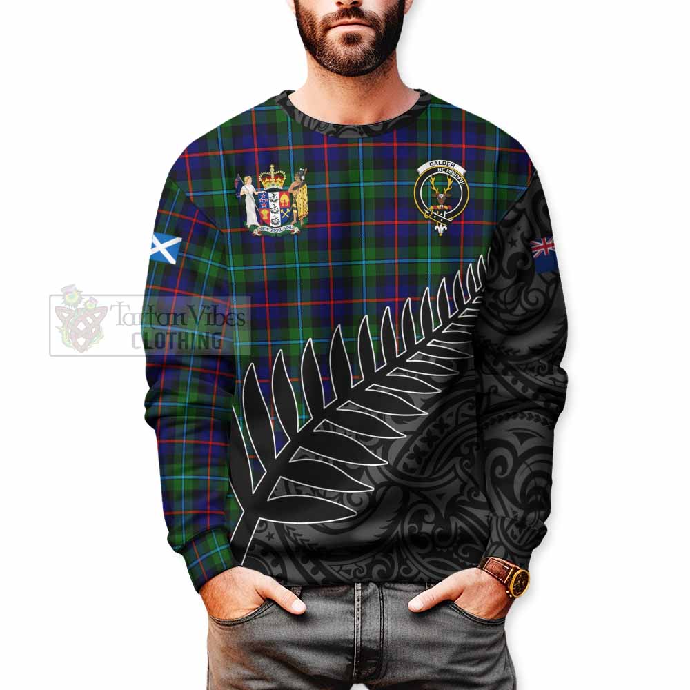 Calder Crest Tartan Sweatshirt with New Zealand Silver Fern Half Style - Tartan Vibes Clothing