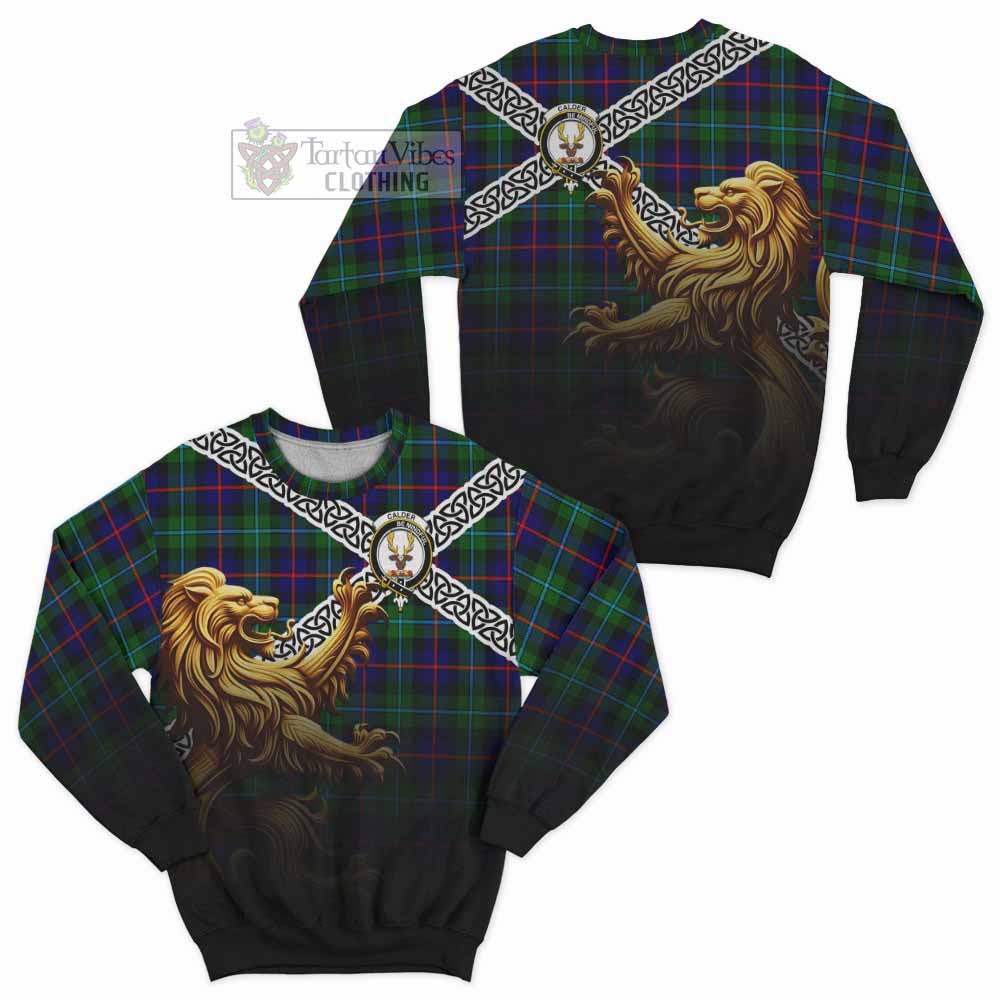 Calder Crest Tartan Sweatshirt with Golden Lion Emblem Celtic Style - Tartan Vibes Clothing
