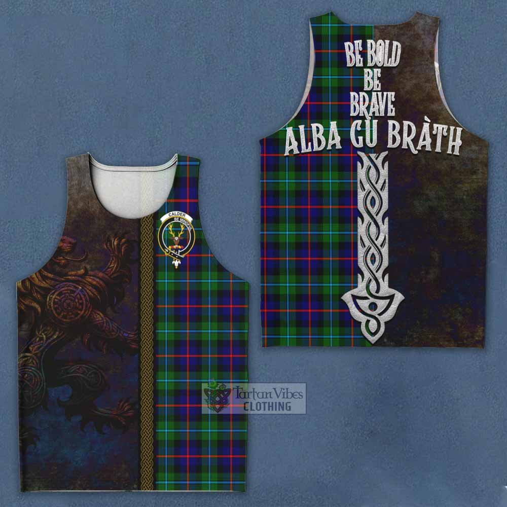 Tartan Vibes Clothing Calder Tartan Family Crest Men's Tank Top Alba Gu Brath Be Brave Lion Ancient Style