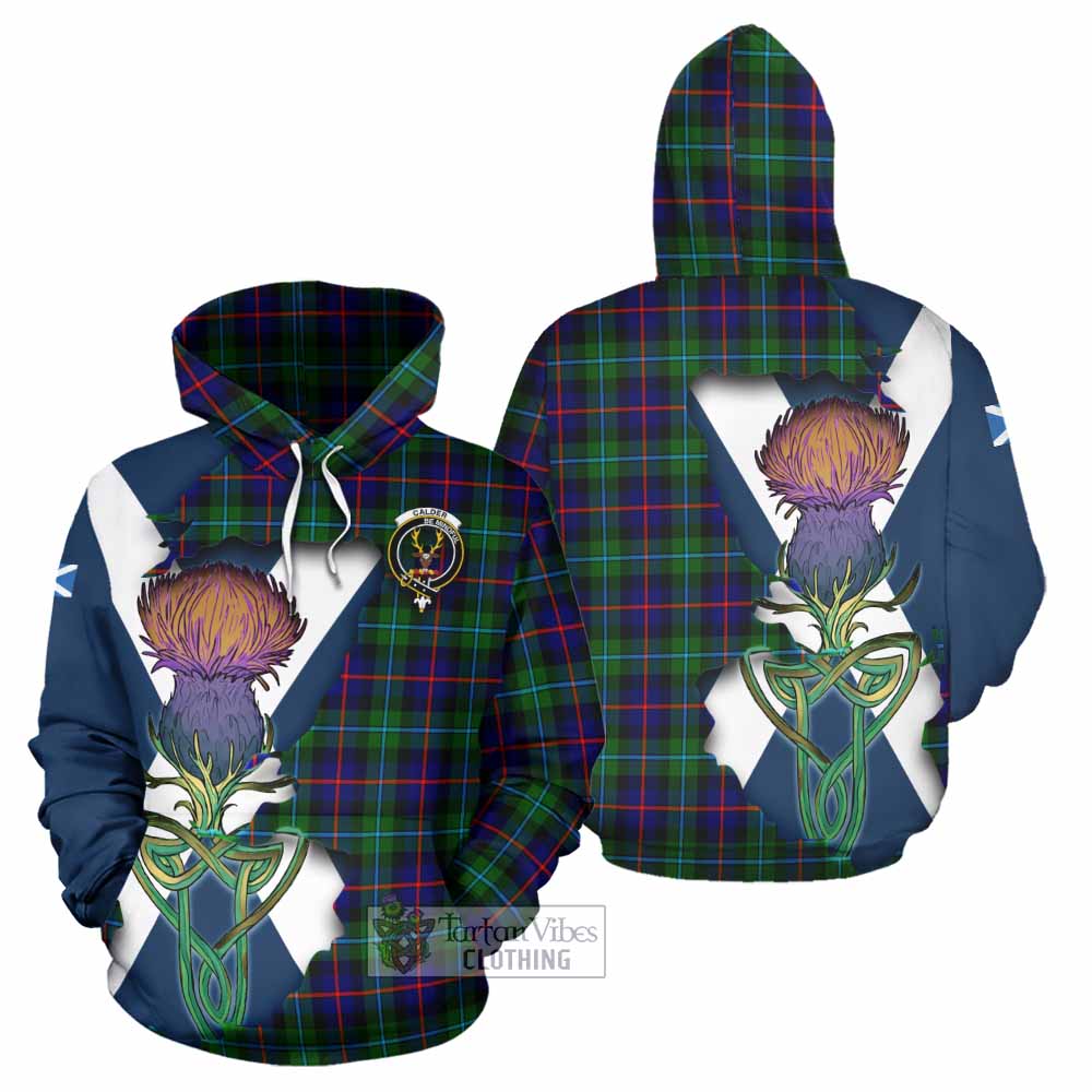 Tartan Vibes Clothing Calder Tartan Family Crest Hoodie Scottish Thistle Celtic Inspired