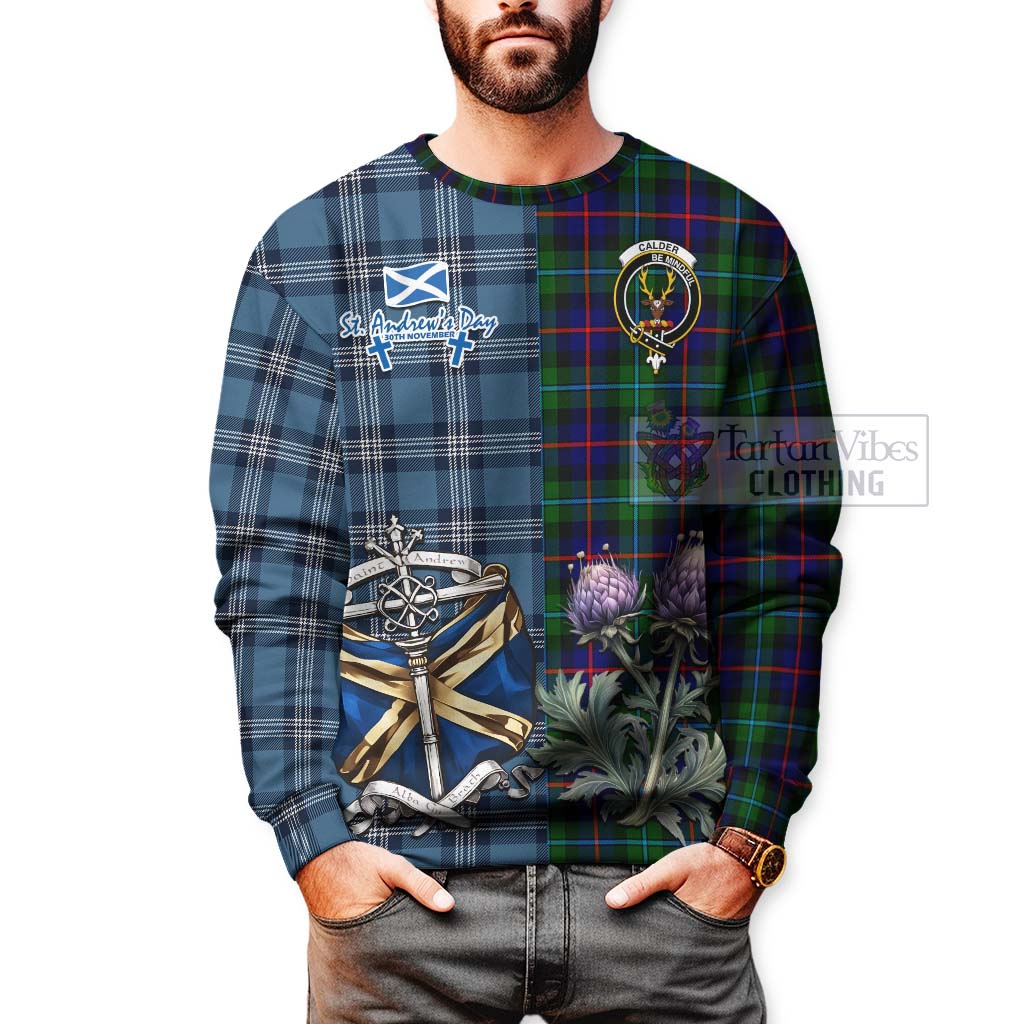 Calder Tartan Sweatshirt Happy St. Andrew's Day Half Tartan Style - Tartan Vibes Clothing