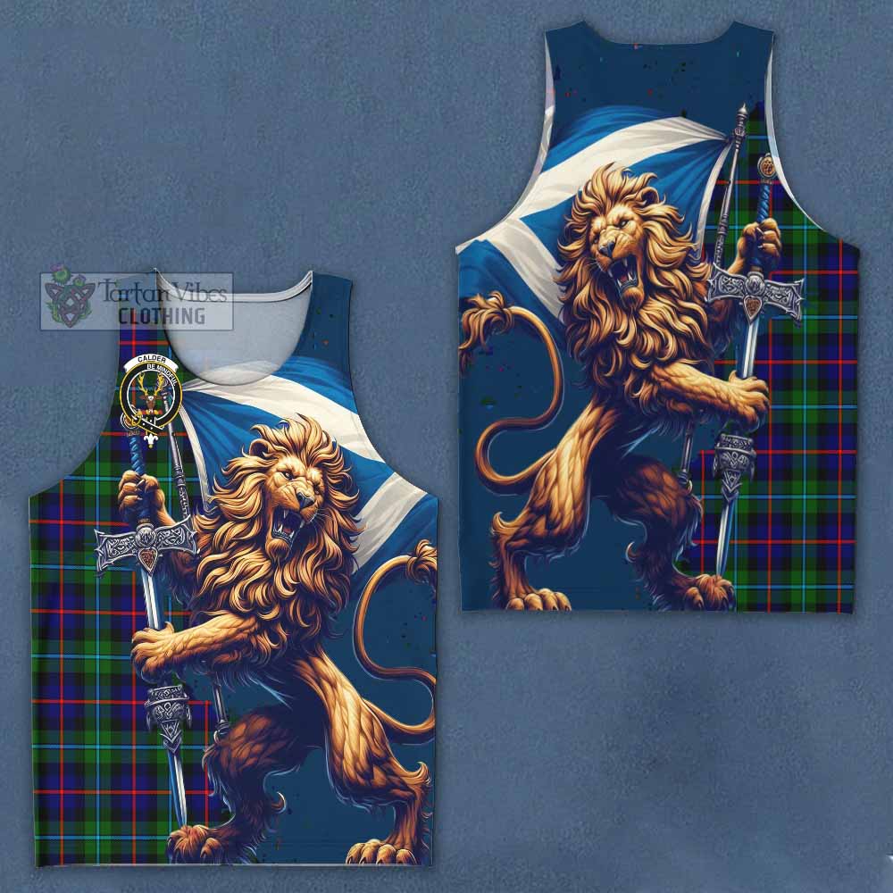 Tartan Vibes Clothing Calder Tartan Family Crest Men's Tank Top with Scottish Majestic Lion