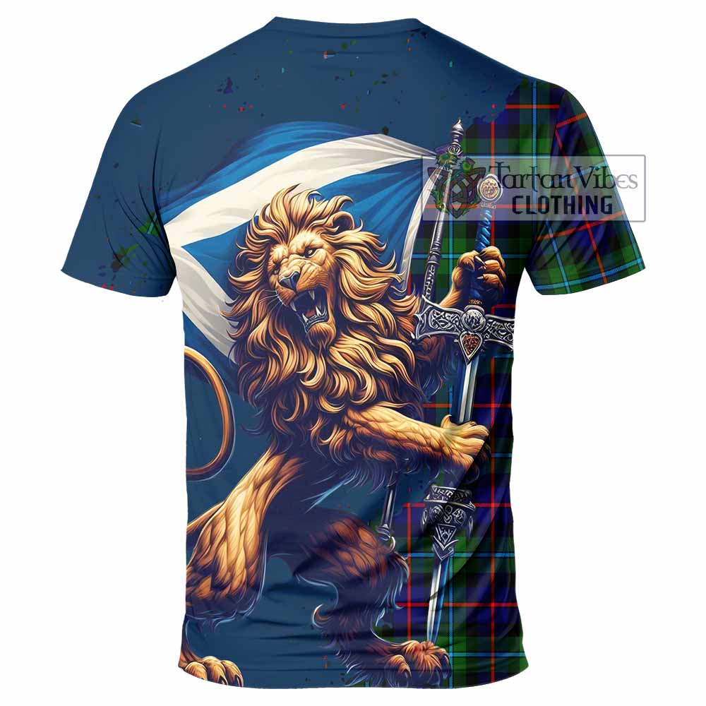 Calder Tartan Family Crest T-Shirt with Scottish Majestic Lion - Tartan Vibes Clothing