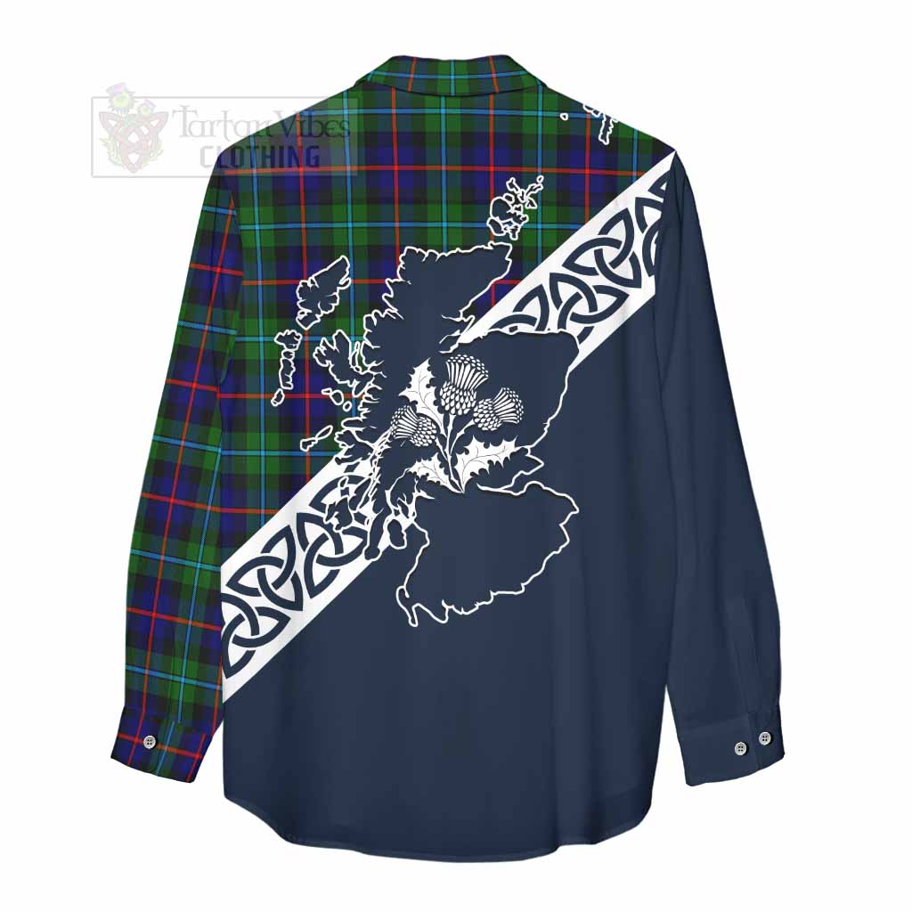 Calder Tartan Women's Casual Shirt Featuring Thistle and Scotland Map - Tartan Vibes Clothing