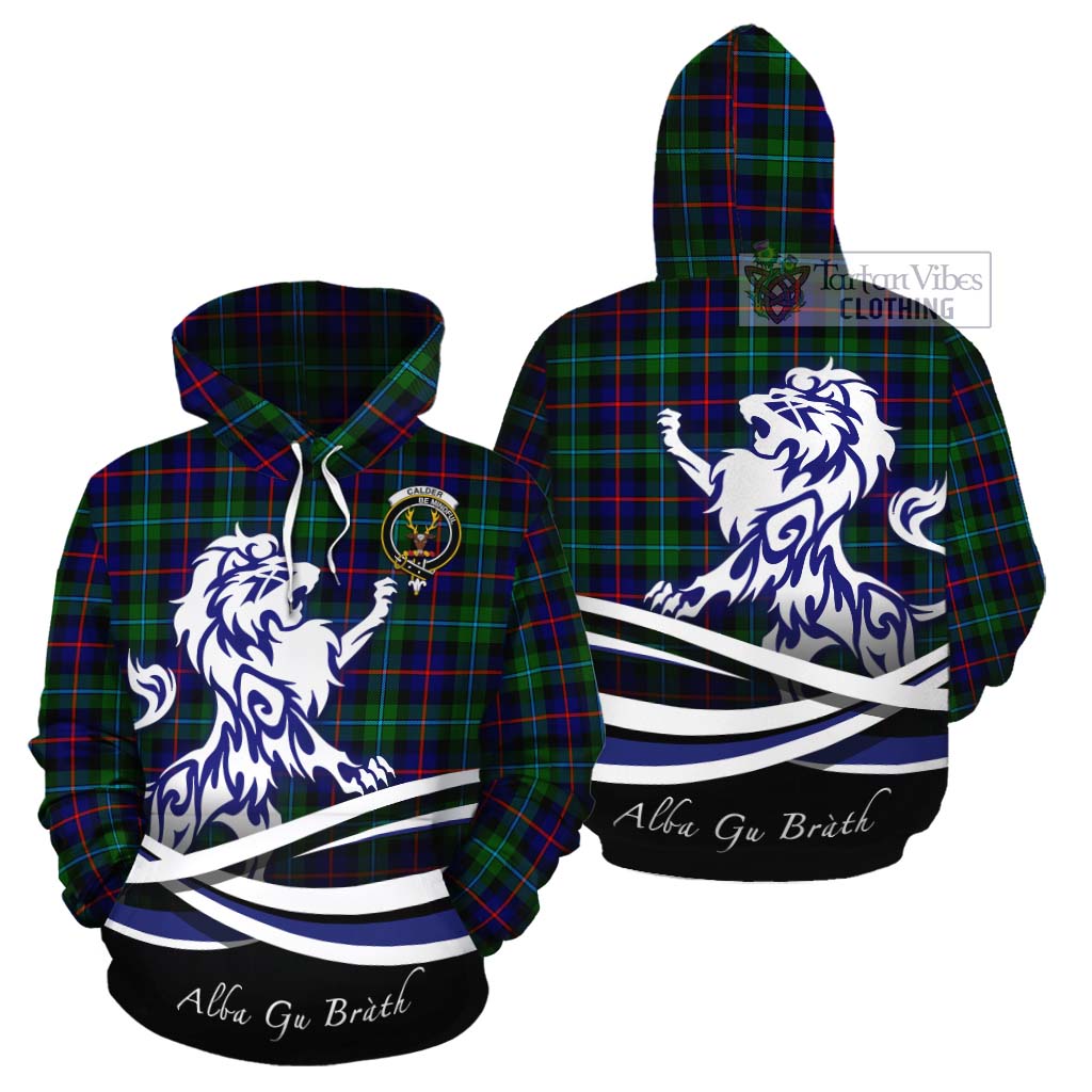 Calder Tartan Cotton Hoodie with Alba Gu Brath Regal Lion Emblem Zip Hoodie - Tartan Vibes Clothing