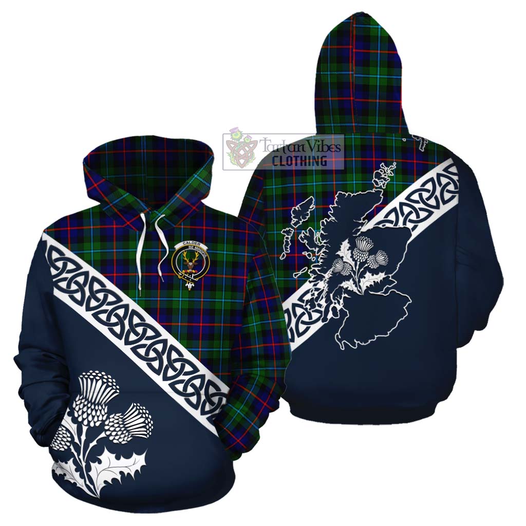 Calder Tartan Cotton Hoodie Featuring Thistle and Scotland Map Zip Hoodie - Tartan Vibes Clothing