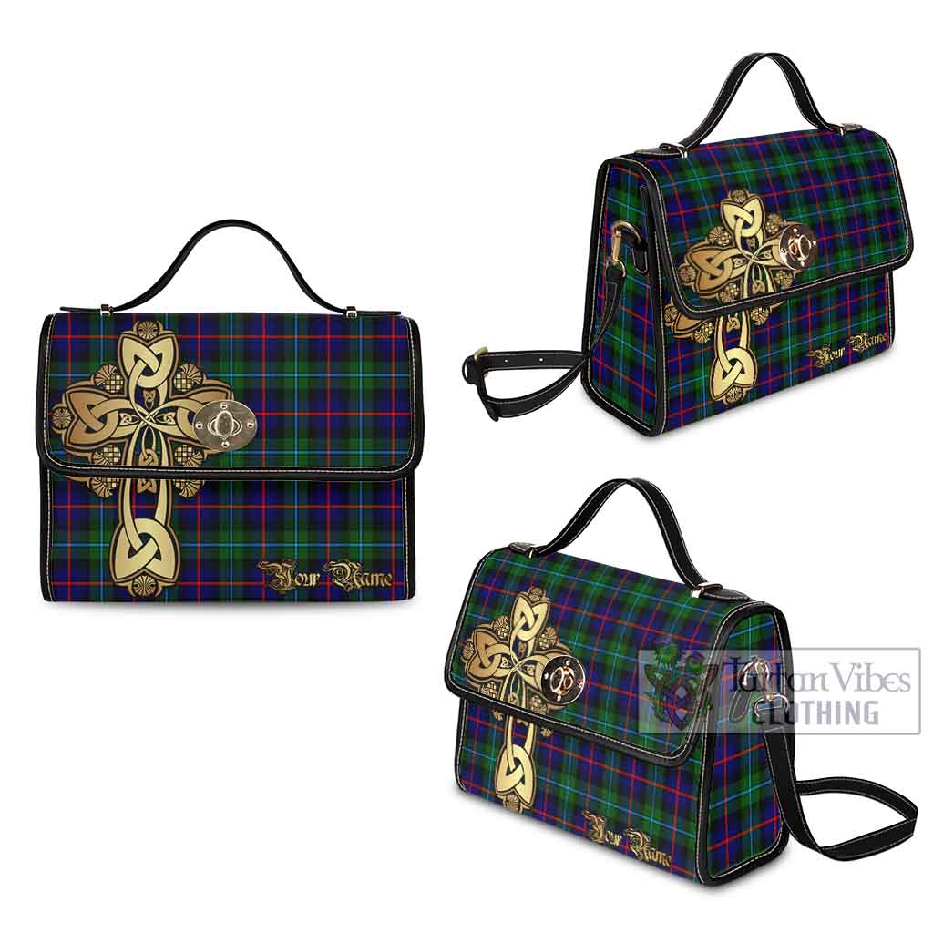 Tartan Vibes Clothing Calder Tartan Waterproof Canvas Bag Golden Thistle Celtic Cross Style