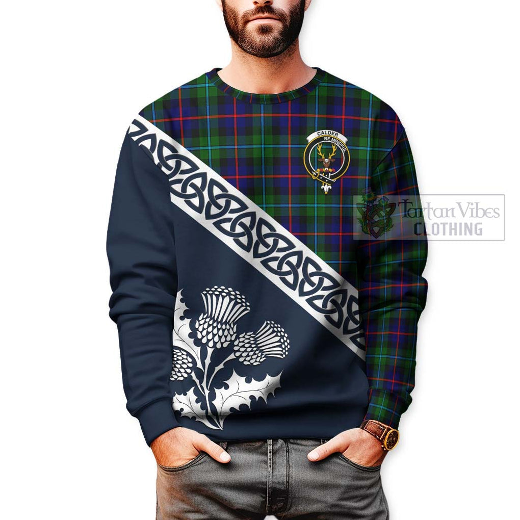 Calder Tartan Sweatshirt Featuring Thistle and Scotland Map - Tartan Vibes Clothing
