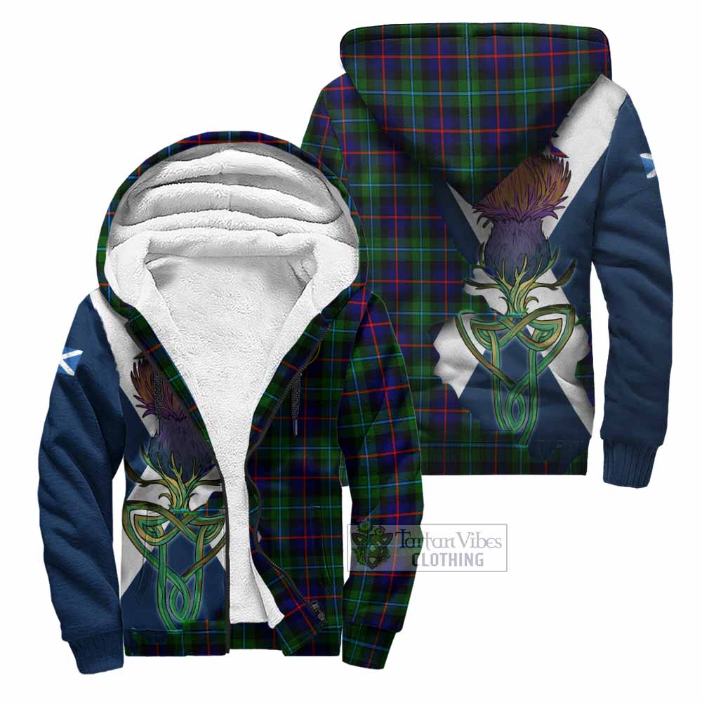 Tartan Vibes Clothing Calder Tartan Family Crest Sherpa Hoodie Scottish Thistle Celtic Inspired